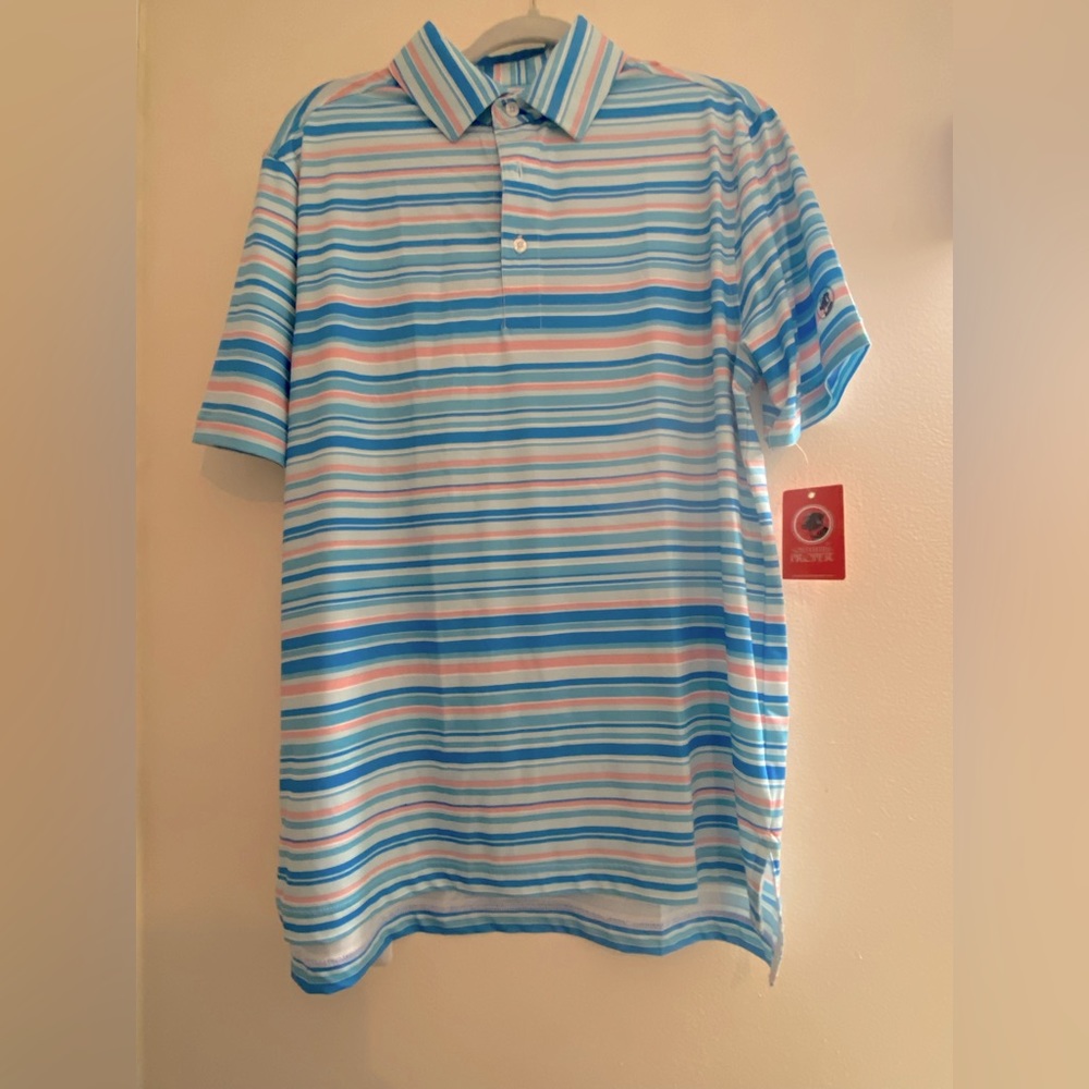 NWT MEDIUM Southern Proper Polo in Bay Blue Stripes